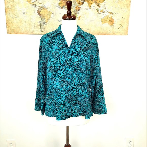 Tianello 90s turquoise button down blouse - excellent condition - Picture 11 of 12
